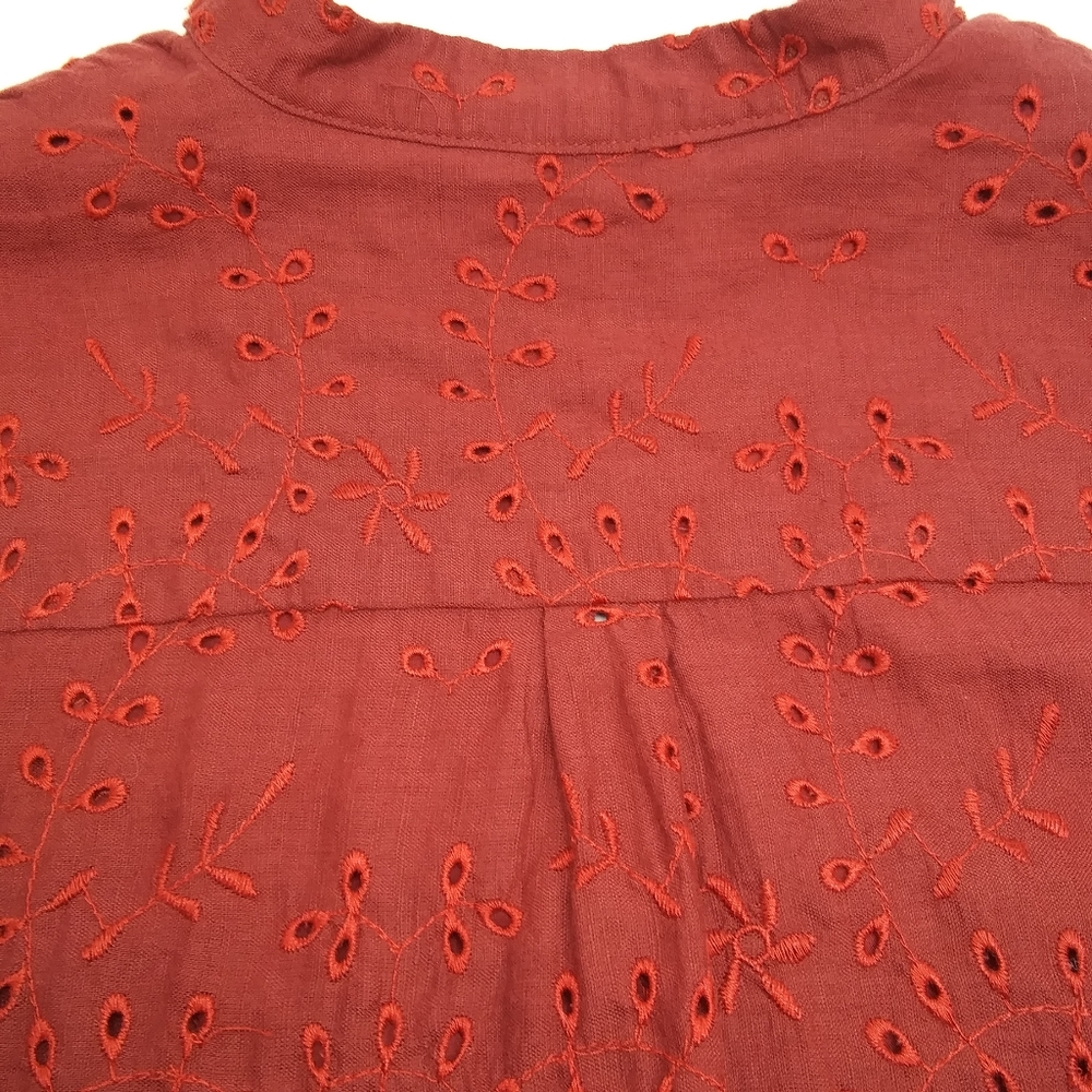 ZARA WOMAN Maroon Cotton Eyelet Blouse NWT Sz XS - Picture 4 of 7